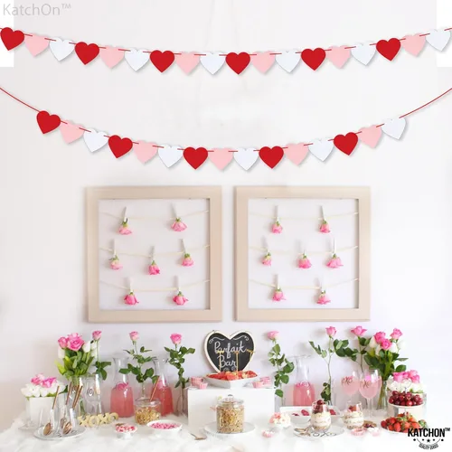 Miniatura 8 de KatchOn Guirnalda y pancarta de corazón de fieltro - 18 pies, rojo y blanco, decoración del día de los galentinos felices