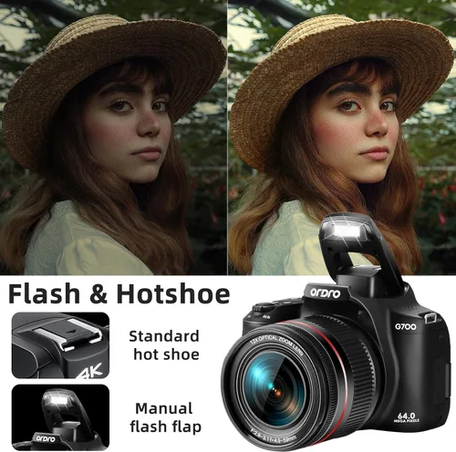 Miniatura 3 de Cámara digital 4K para fotografía y video, cámara de zoom óptico 12X con pantalla abatible, pantalla táctil WiFi de 64 MP con flash, tarjeta de 64