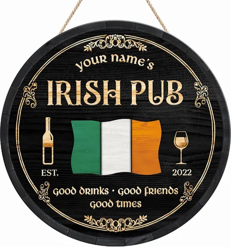 Miniatura 24 de ARTSY WOODSY Letrero de madera de pub irlandés personalizado (no tallado real), decoración del día de San Patricio, accesorios de placa de arte