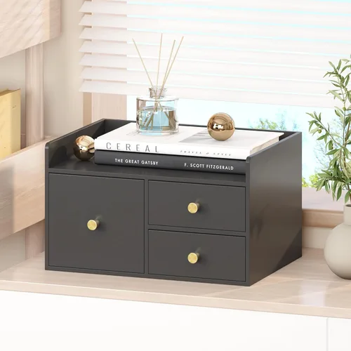 Miniatura 6 de Organizador de escritorio de bambú con cajones, cajones de almacenamiento de escritorio de madera para facturas, suministros de oficina, utensilios