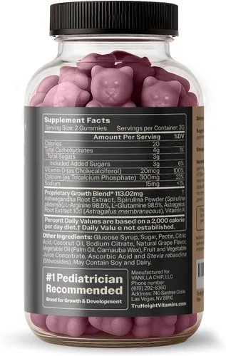 Miniatura 2 de TruHeight Gomitas de crecimiento (uva) Suplemento nutricional alto para el crecimiento natural para niños y adolescentes – Vitamina D, K, calcio