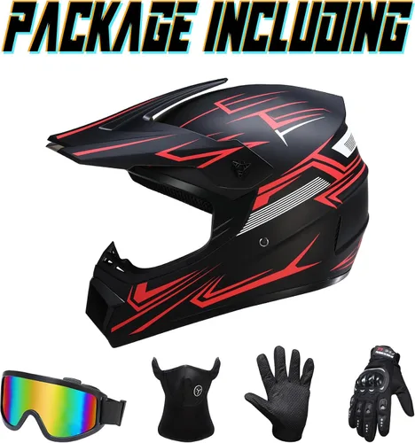 Miniatura 8 de Oryxearth Casco de Dirt Bike con certificado DOT, casco de motocicleta todoterreno para adultos con gafas, guantes y máscara con tamaño M/L