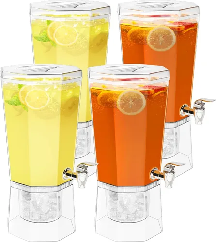 Miniatura 13 de Lifewit Dispensador de bebidas de plástico de 1 galón, recipientes de jugo con tapa para fiesta, dispensador de bebidas de hielo con soporte