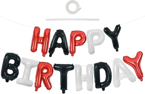 Miniatura 11 de TONIFUL Pancarta de Globos Negros de Feliz Cumpleaños de 16 Pulgadas con Letras de Papel de Aluminio Mylar, Cartel Banderín Reutilizable