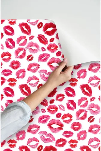 Miniatura 3 de Spoonflower Papel tapiz para despegar y pegar - Love Lips Red Valentine Beauty Lipstick Besos Acuarela Día de San Valentín Femenino Maquillaje Papel