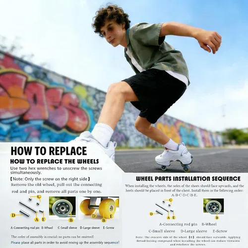Miniatura 9 de 2-in-1 Roller Skates with Retractable 4 Wheels and Pop-Out Design Deformation Sneakers for Outdoor Sports Activities Unisex Adjustable Shoes