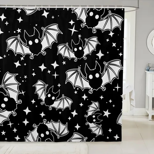 Miniatura 8 de Erosebridal Juego de cortinas de ducha góticas espeluznantes para bañeras, farol de calabaza, cortina de baño para niños, telarañas fantasmas, Multi
