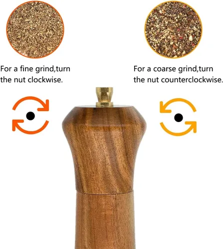 Miniatura 5 de Juego de molinillo de sal y pimienta de madera, molinillo manual de sal y pimienta, molinillo de sal de madera de acacia recargable, molinillo