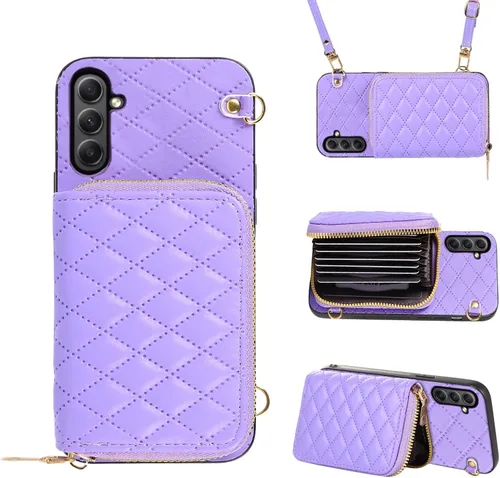 Miniatura 18 de Funda cartera desmontable con correa cruzada para Samsung Galaxy S20 FE 5G 6.5 pulgadas con cremallera, múltiples ranuras para tarjetas, soporte