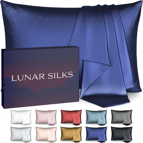 Funda de almohada de seda real de morera 100% pura de grado 6A, 22 momme (ambos lados), para cabello y piel, sin acné, 1 unidad en caja de regalo