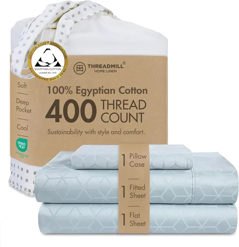 Miniatura 16 de Threadmill - Juego de sábanas de algodón egipcio para cama tamaño King Juego de sábanas de cama King 100% de algodón egipcio certificado Sábanas