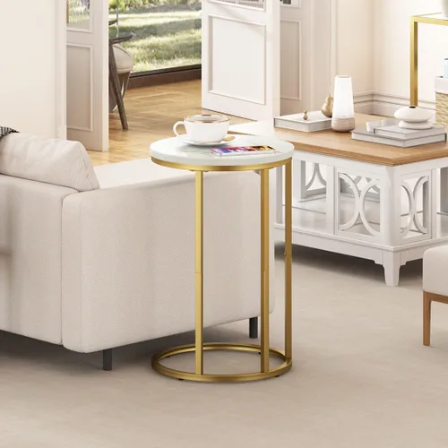 Miniatura 9 de Function Home Mesa auxiliar de mesa C, mesa auxiliar de sofá en forma de C de mármol, mesas de sofá que se deslizan por debajo, mesa decorativa