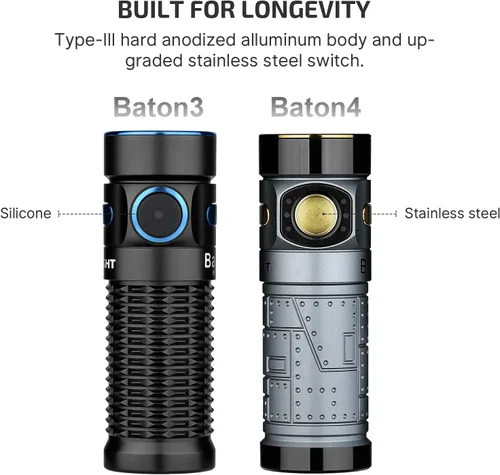 Miniatura 8 de OLIGHT Baton4 Linterna EDC recargable, luz de bolsillo LED de 1300 lúmenes con cable de carga magnético, 6 modos, IPX8 impermeable para el hogar