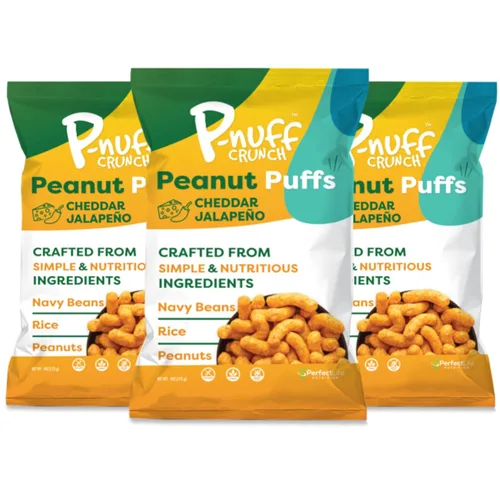 Miniatura 22 de Pnuff Crunch Puffs de Mantequilla de Maní - Bocadillos saludables, aperitivos bajos en calorías, aperitivos sin gluten, veganos, ricos en proteínas