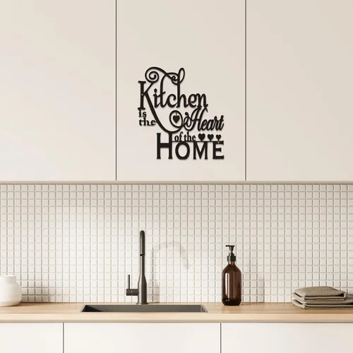 Miniatura 7 de Decoración de pared de cocina, moderna escultura de pared de metal negro "Kitchen is the Heart of the Home", arte de pared impermeable para cocina