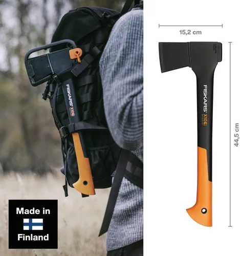 Miniatura 2 de Fiskars Hacha de cortar S X10, Estuche de almacenamiento y transporte incluido, Longitud: 44 cm, Recubrimiento antiadherente, Cuchilla de acero