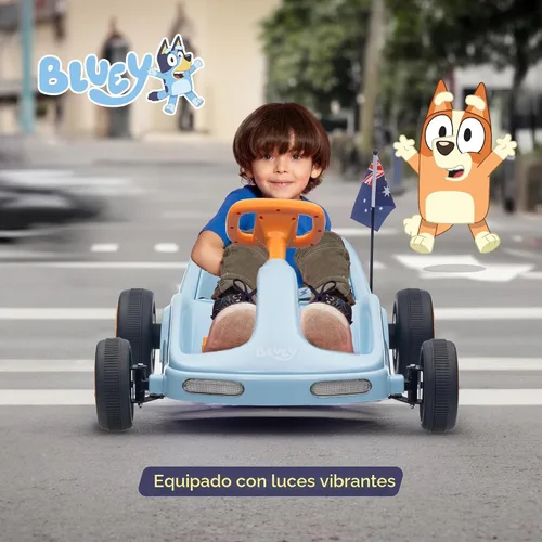 Miniatura 4 de Bluey 12V Go Kart eléctrico para niños, juguete de paseo con luces, cinturón de seguridad, para niños de 3 a 6 años, construcción duradera de PVC