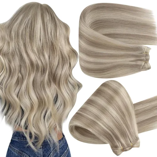 Miniatura 62 de Full Shine Extensiones de cabello humano, 18 pulgadas, mechones de trama, color #2 castaño oscuro, 3.5 onzas, cabello Remy para coser, doble trama