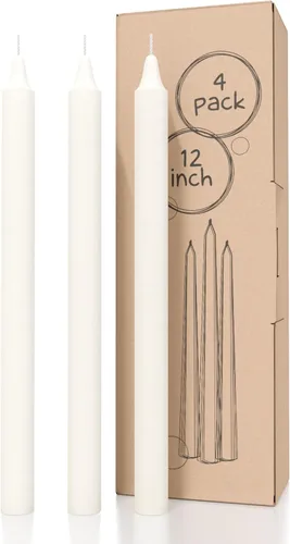 Miniatura 19 de CANDWAX Paquete de 4 velas cónicas blancas, sin goteo, de combustión lenta, sin perfume, de 12 pulgadas, ideales para mesa de comedor, candelabros