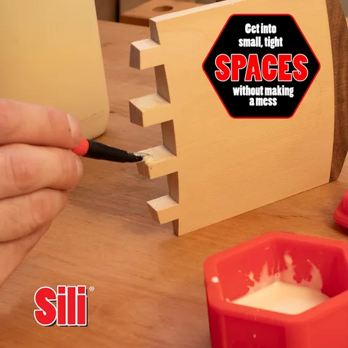 Miniatura 5 de Sili Cápsula de pegamento y 3 cepillos de micro pegamento Sili con tapa sellable multipropósito/soporte para cepillos de pegamento • Punta fina •