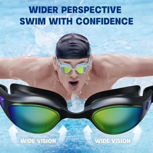 Miniatura 8 de Swim Goggles – Anti-Fog, UV Protection, Leak-Proof & Comfort Fit, Wide View Swim Goggles for Women Men Adult Youth Negro