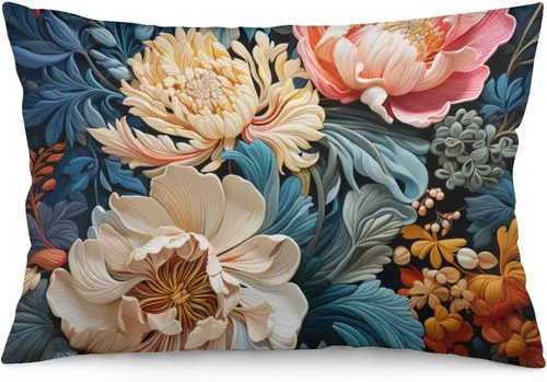 Miniatura 23 de Fundas de almohada florales azules de 12 x 20 pulgadas para primavera y verano, funda de cojín decorativa con cremallera, fundas de almohada