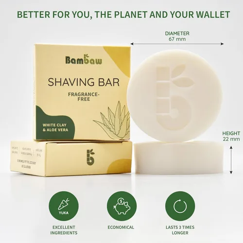 Miniatura 5 de Bambaw Barra de jabón de afeitar 2.8 onzas Barra de afeitar orgánica de arcilla blanca y aloe vera Jabón de afeitar piel sensible Jabón