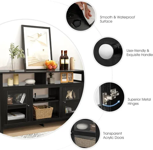 Miniatura 9 de Tangkula Soporte de TV de granja para televisores de hasta 65 pulgadas, mesa consola de TV de madera con 2 gabinetes y 4 estantes, muebles de sala