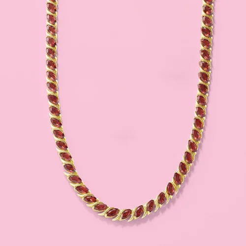 Miniatura 4 de Ross-Simons Collar de tenis granate de 20.00 qt en oro amarillo de 18 quilates sobre plata de ley, Gema, Granate