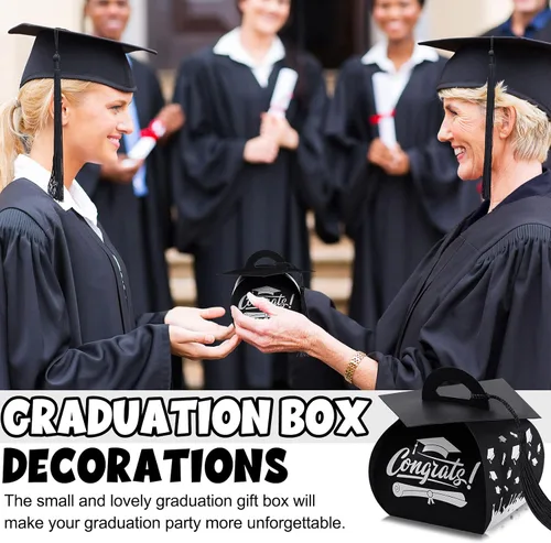 Miniatura 6 de TaoBary 30 cajas de dulces con tapa de graduación 2026, cajas de graduación de graduación, regalos de fiesta con borlas centros de mesa para Negro
