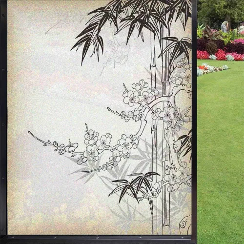 Miniatura 9 de Película de vidrio esmerilado de pino para ventana, bosque de coníferas silvestres en la mañana, siluetas de árbol de niebla para decoración