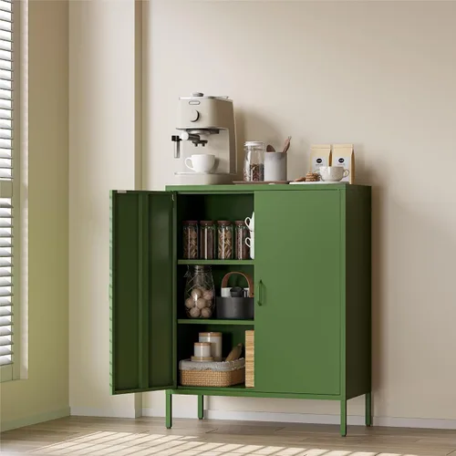 Miniatura 8 de COFaR Armario de almacenamiento de metal negro, organizador de cocina industrial de 40 pulgadas y aparador de buffet, gabinete de acero de 3 niveles