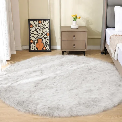 Miniatura 43 de ORINOVA Alfombras de pelo sintético lavable de color gris plateado claro para dormitorio, alfombra de felpa para sala de estar, alfombra