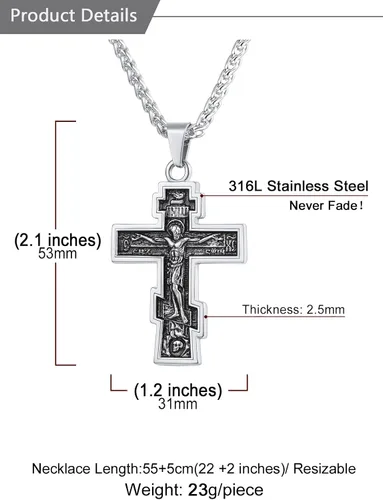 Miniatura 6 de U7 Colgante de cruz ortodoxa rusamanos rezandosigno de Ichthys para hombres y mujeres, acero inoxidable chapado en oro de 18 quilates, collar