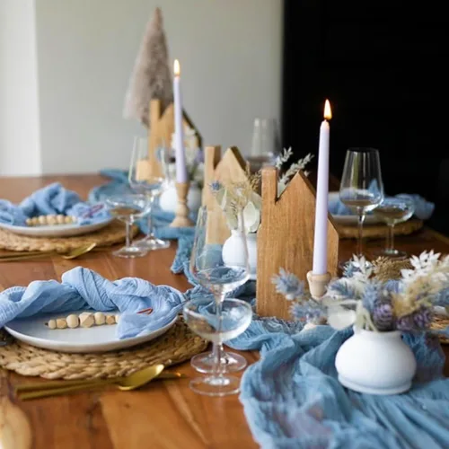 Miniatura 2 de 96 servilletas de gasa azul polvoriento, 20 x 20 pulgadas, servilletas de cena de lino rústico bohemio arrugadas para bodas, cenas, uso diario