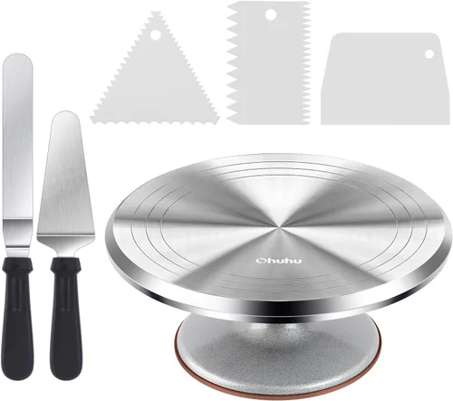 Soporte para tortas, elegante, color blanco, de la marca Ohuhu, aleación de aluminio Plateado