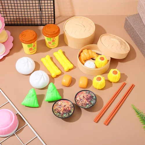 Miniatura 9 de Toyvian Play Food 26pcs Juego de juguete de simulación Bollos de vapor Juguete chino desayuno para niños Juego de cocina Plato de cocina Plato