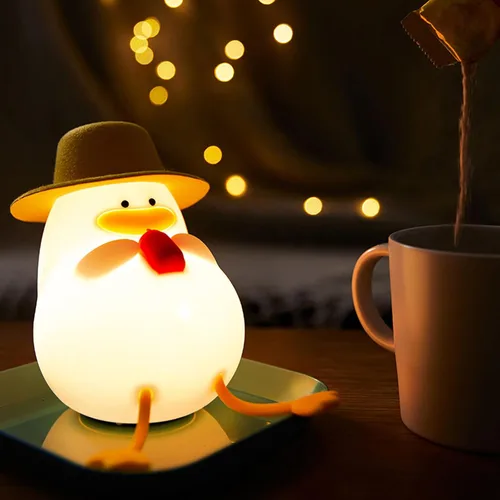Miniatura 2 de Happy Duck Luz de noche con sombrero Regalo de cumpleaños Lámpara de silicona linda Dormitorio Luz de sueño LED Niños Linda luz nocturna Luz