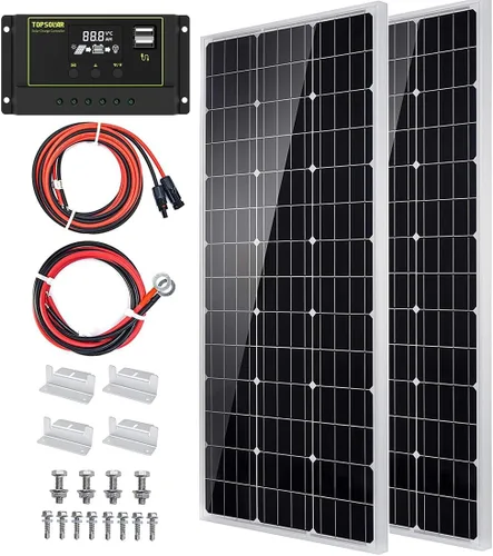 Miniatura 8 de Kit de Panel Solar Topsolar 100 Vatios 12 Voltios Monocristalino para Sistema Fuera de la Red para Hogares, RV, Barco + Controlador de Carga Solar