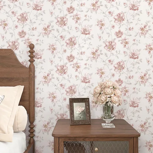 Miniatura 2 de WESTICK Papel tapiz autoadhesivo con diseño floral de rosas rosadas, autoadhesivo, extraíble, para paredes decorativas, dormitorio, baño