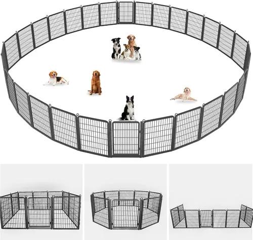 Miniatura 19 de Corralito para perros, 40 pulgadas de altura, 14 paneles con umbral bajo, puerta completa y doble cerradura, cerca para perros al aire libre