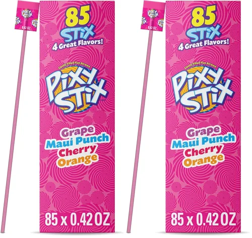 Wonka Pixy Stix - Pajitas rellenas de caramelo en polvo, dulce y ácido, caramelo para primavera y Pascua, 0.42 oz (85 unidades) (Paquete de 2)