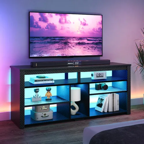 Miniatura 3 de Bestier Soporte de TV Alto con LED, Centro de Entretenimiento para TV de 55/60/65 Pulgadas, Consola de TV para Juegos con Almacenamiento para PS4