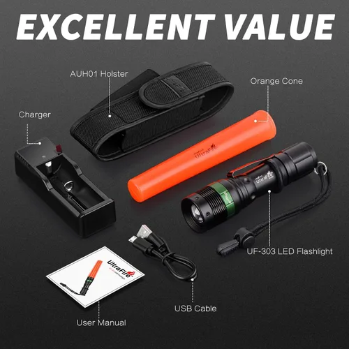 Miniatura 6 de ULTRAFIRE Linterna LED con vara de tráfico de 11 pulgadas con funda, luz de seguridad de señal de 250 lúmenes, 3 modos con modo estroboscópico