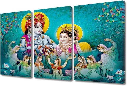 Miniatura 24 de Pintura india hindú Dios Señor Krishna imágenes sobre lienzo, arte de pared de 3 piezas, arte de pared moderno, decoración del hogar para sala