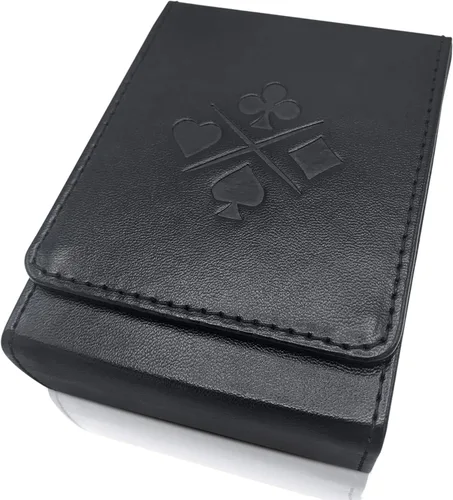 Luck Lab Estuche/Soporte de Piel para una Sola Baraja de Cartas de Juego - Negro - Compatible con Cartas de Tamaño Póker y Puente