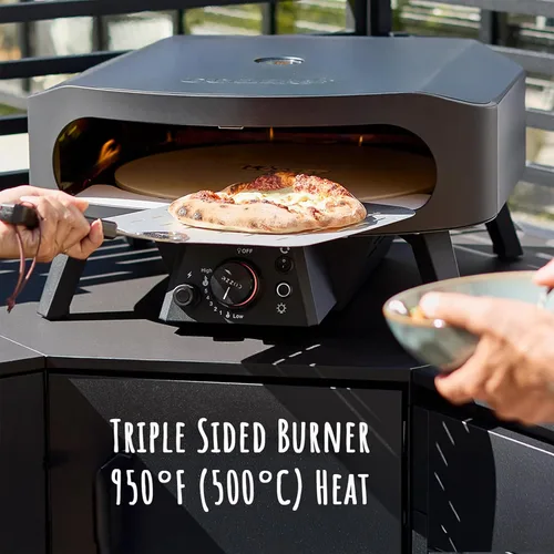 Miniatura 3 de Cozze Horno de pizza de gas de 13 pulgadas con piedra giratoria para pizza fácil estilo restaurante en casa – Quemador triple, termómetro integrado