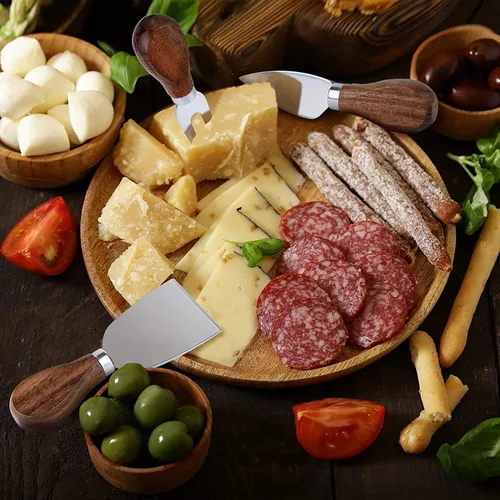 Miniatura 3 de Exquisito juego de cuchillos de queso de 6 piezas, colección de cuchillos de queso de acero inoxidable (mango de madera de acacia)