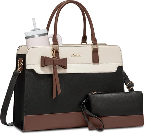 Miniatura 4 de LOVEVOOK Bolso para laptop de mano para mujer, bolso de trabajo de cuero, bolso de negocios impermeable para profesora, bolso de mano grande