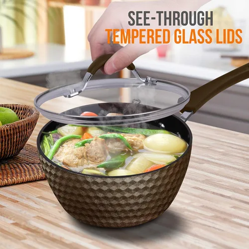 Miniatura 5 de NutriChef Olla de salsa duradera con tapa, antiadherente de alta calificación con tapas de vidrio templado transparente, 1.7 cuartos de galón